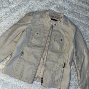 New York & Company Cream Faux Leather Jacket